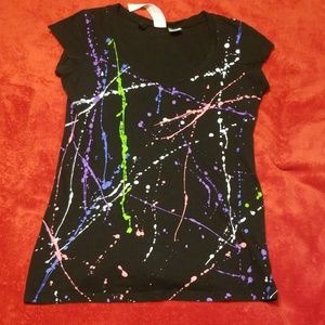 100% cotton Rainbow Paint Splatter Mini Sleeve Tee